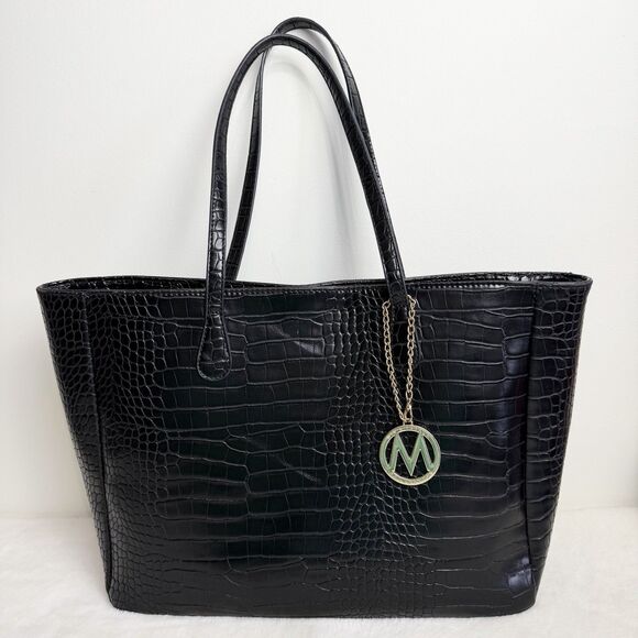 Mkf Collection Handbags - Mia K Farrow MKF Oversized Tote Purse Black Croc Embossed Faux Leather